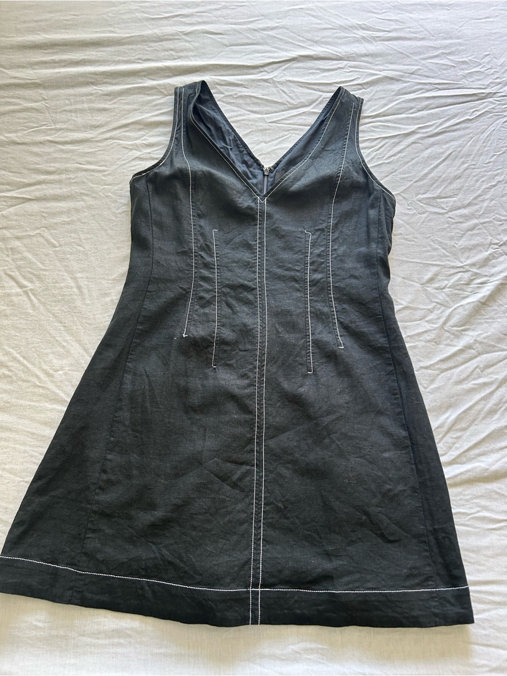 Banana Republic Black V-Neck A-Line Dress with White Contrast Stitching